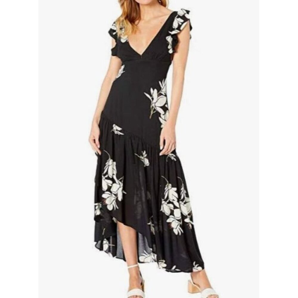 Free People Women's She's A Waterfall High Low Maxi Dress Black Floral Size 6